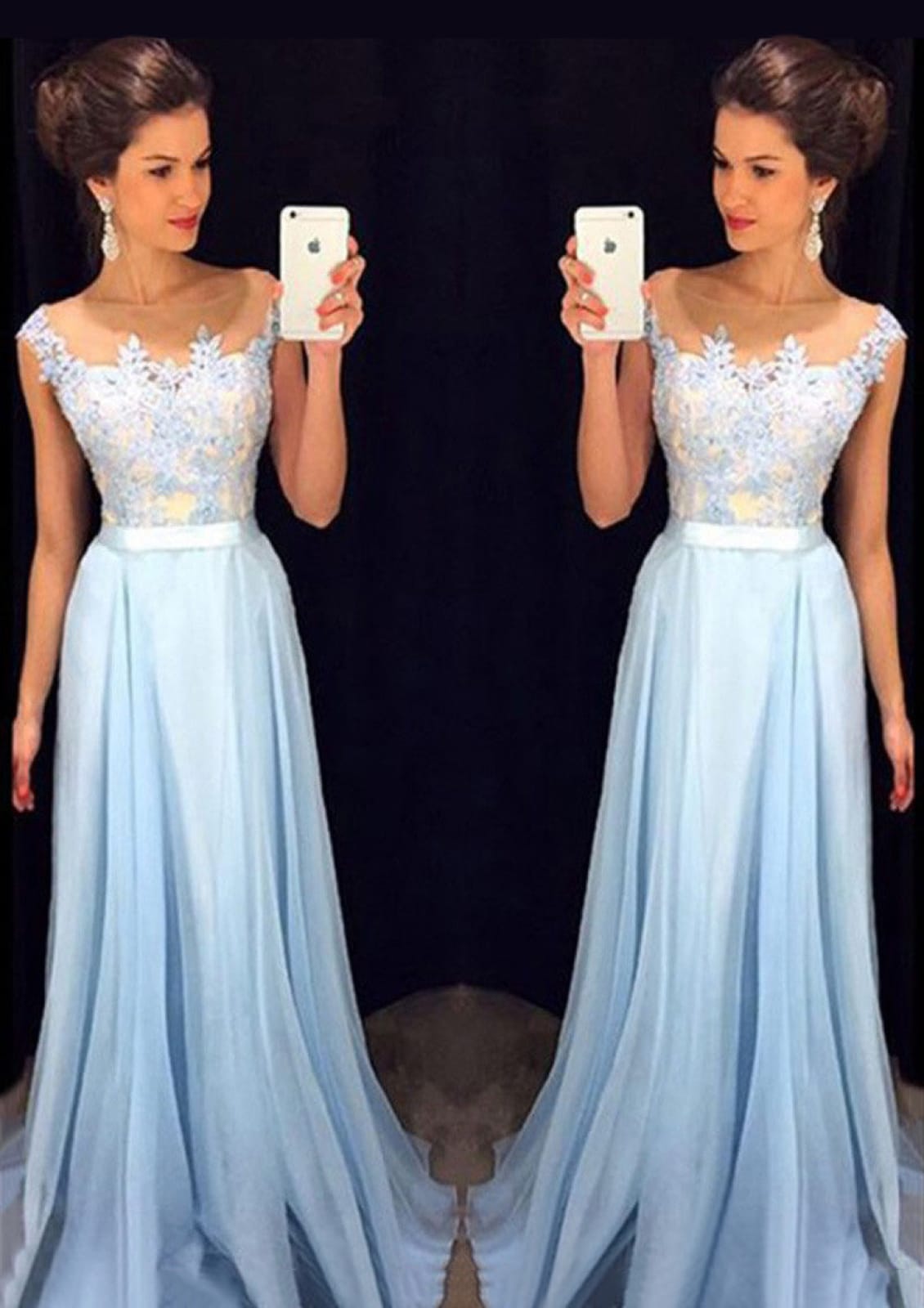 Sleeveless A-line Bateau Chiffon Sweep Train Evening Gown