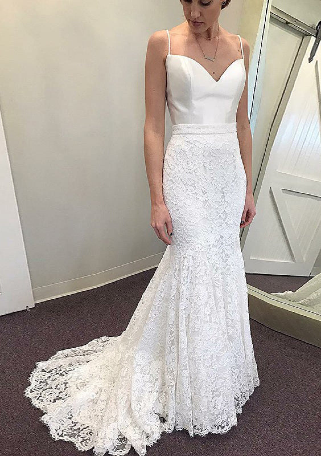 Strap Mermaid Sweetheart Court Train Lace Wedding Bridal Dress| Misdress
