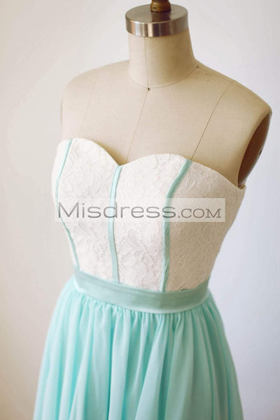 Strapless Sweetheart Ivory Lace Mint Short Bridesmaid Dress - Bridesmaid Dresses