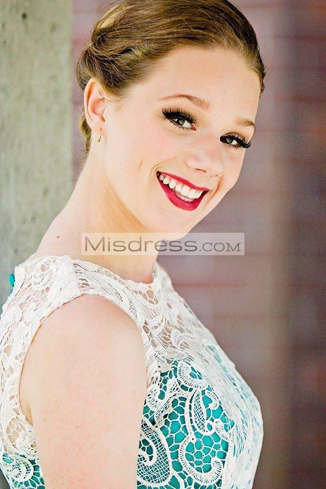 Vintage Ivory Lace Mint Blue Tulle Tea Skirt Prom Bridesmaid Dress - Bridesmaid Dresses