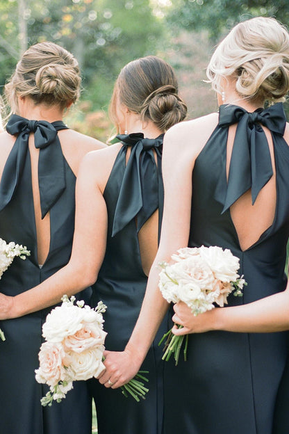 Elegant Halter Cutout Back Long Bridesmaid Dress for Weddings