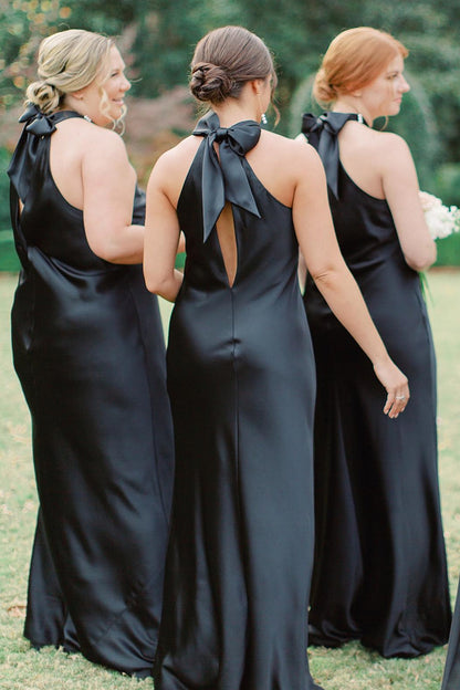 Elegant Halter Cutout Back Long Bridesmaid Dress for Weddings