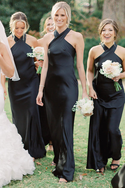 Elegant Halter Cutout Back Long Bridesmaid Dress for Weddings