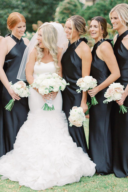 Elegant Halter Cutout Back Long Bridesmaid Dress for Weddings