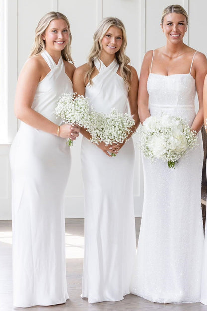 Elegant Halter Cutout Back Long Bridesmaid Dress for Weddings