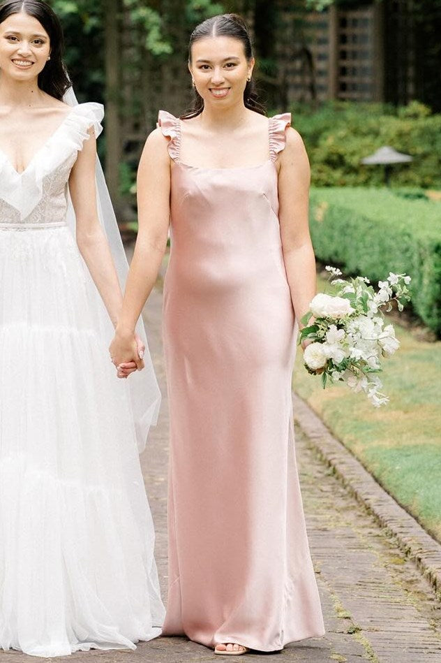 Elegant Flutter Sleeve Backless Long Dress In Plush Pink