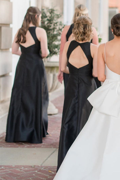 Round Neck Cutout Back A-Line Floor Length Evening Gown