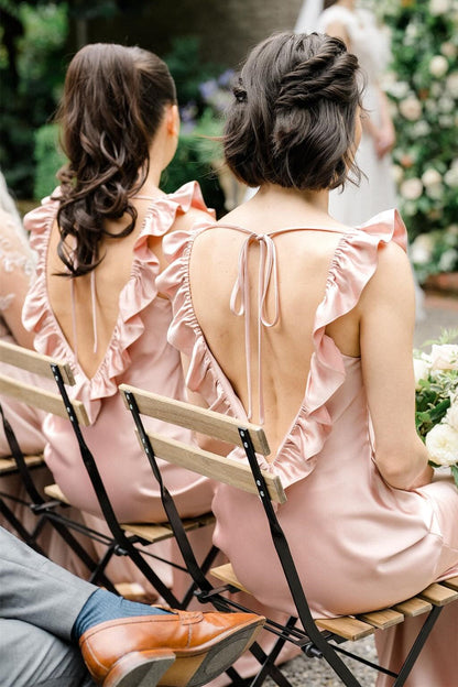 Elegant Flutter Sleeve Backless Long Dress In Plush Pink