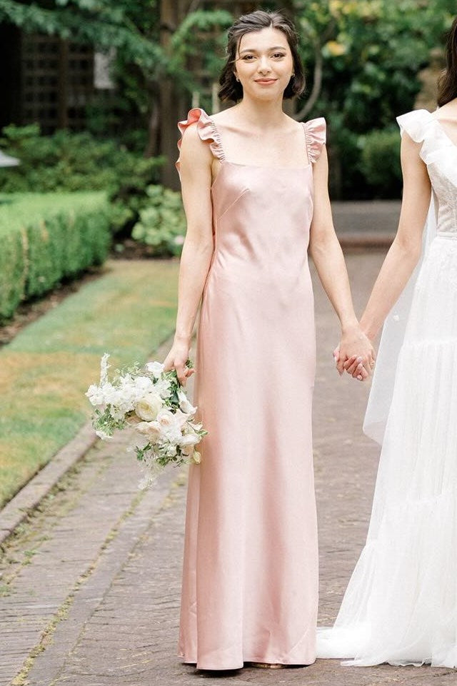 Elegant Flutter Sleeve Backless Long Dress In Plush Pink
