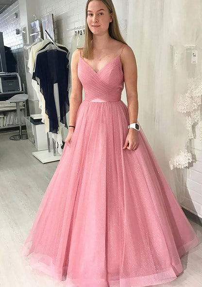 Sparkling Ball Gown Criss-cross Backless Floor-Length Tulle Prom Dress