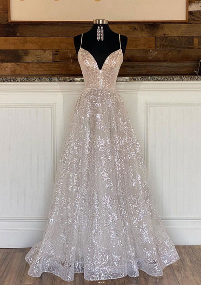 Princess Prom Dress A-line Sweetheart Sleeveless Straps Sweep Train Metallic Yarn