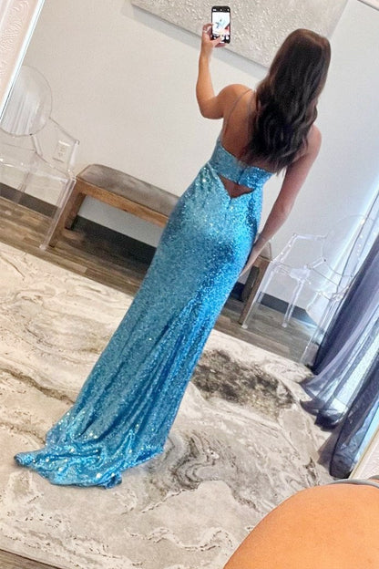 Sequin Keyhole Mermaid Long Prom Dress with Side Slit
