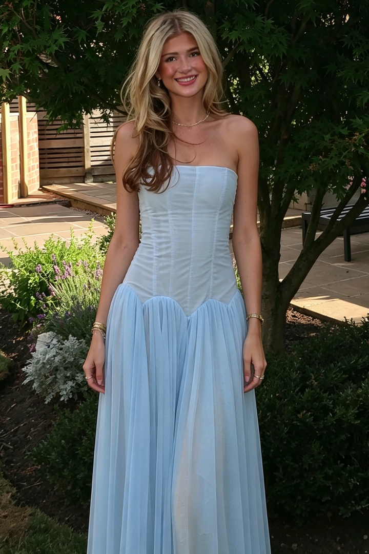 A-Line Strapless Empire-Waist Chiffon Long Prom Dress