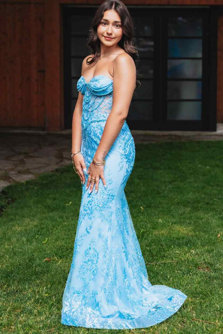 Strapless Sweetheart Mermaid Prom Dress with Beaded Appliques