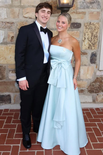 Strapless Bow A-Line Empire-Waist Sleeveless Long Prom Formal Dress
