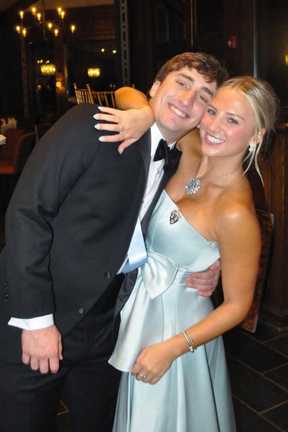 Strapless Bow A-Line Empire-Waist Sleeveless Long Prom Formal Dress