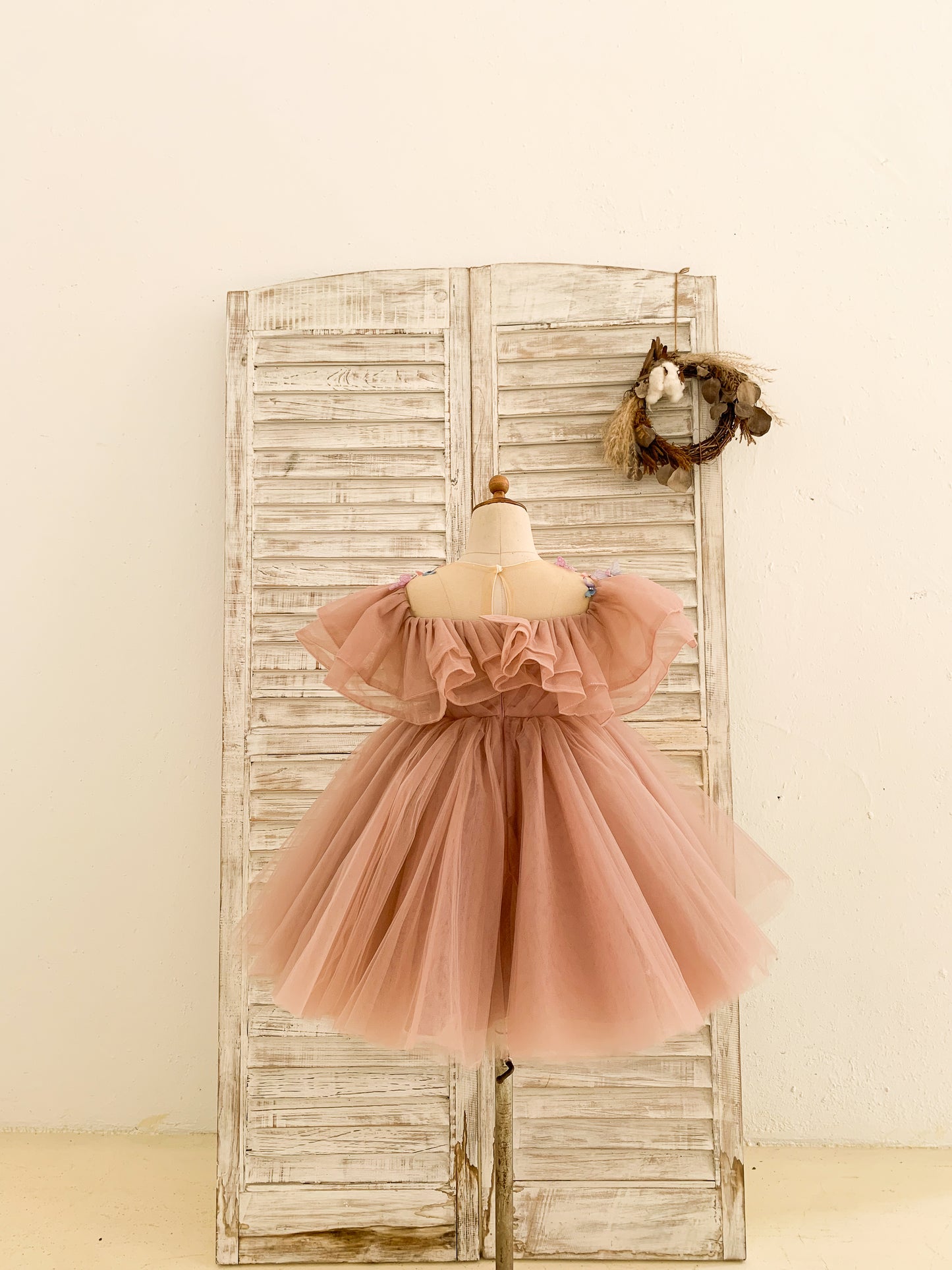 3D Butterflies Mauve Tulle Ruffles Wedding Flower Girl Dress Birthday Party