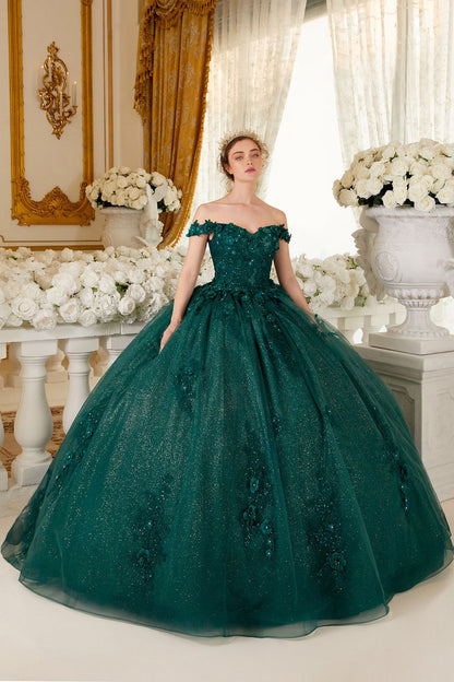 Floral Off-Shoulder Ball Gown Glitter Quinceanera Dress