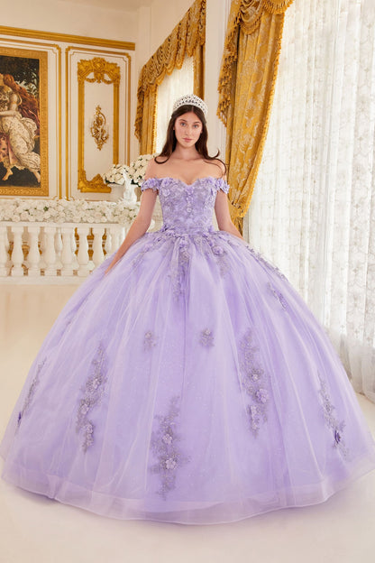 Floral Off-Shoulder Ball Gown Glitter Quinceanera Dress