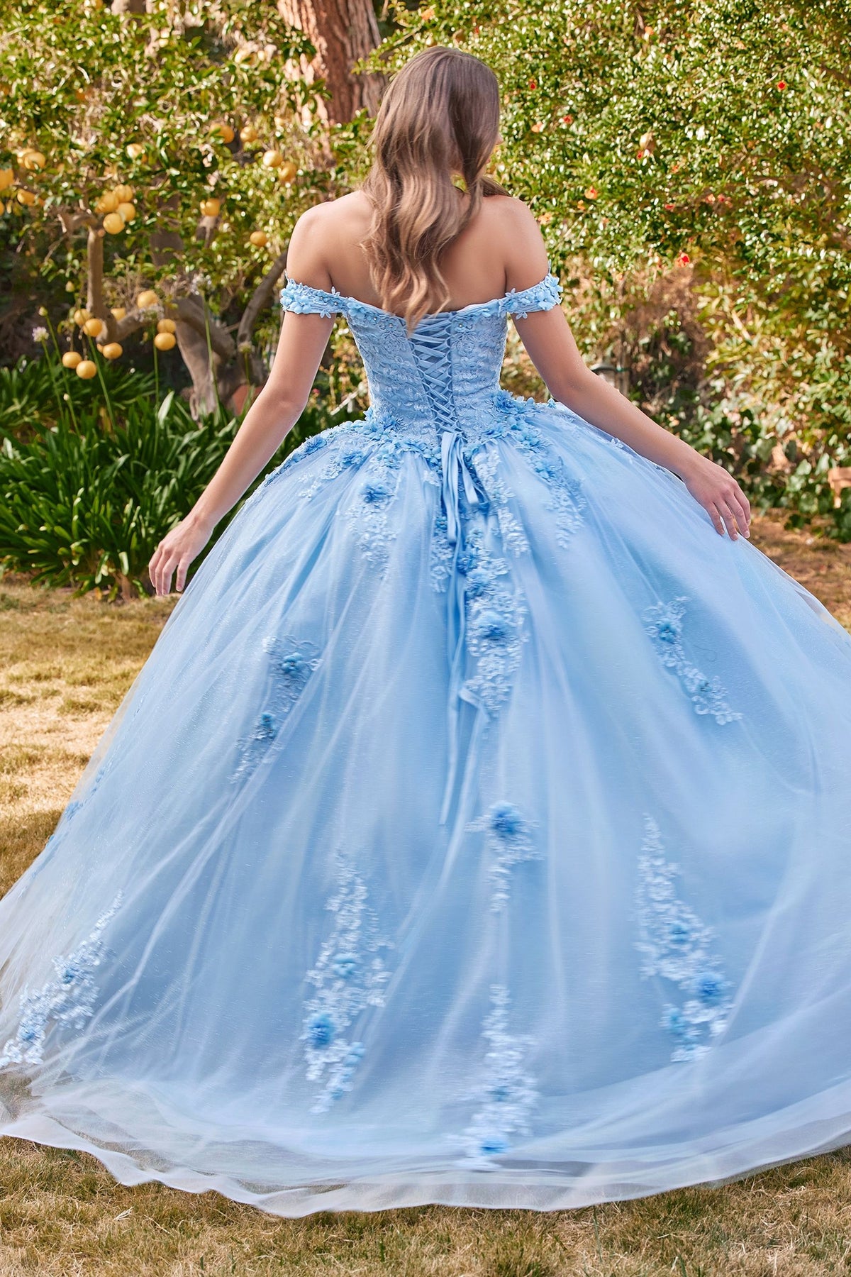 Floral Off-Shoulder Ball Gown Glitter Quinceanera Dress