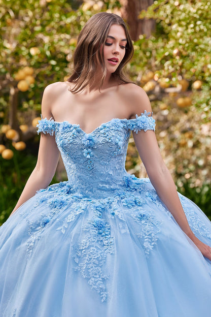 Floral Off-Shoulder Ball Gown Glitter Quinceanera Dress