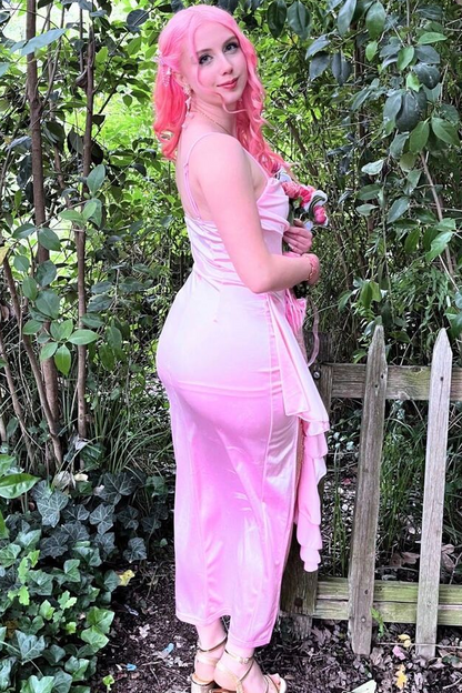 Satin Spaghetti Strap Long Prom Dress with High Slit
