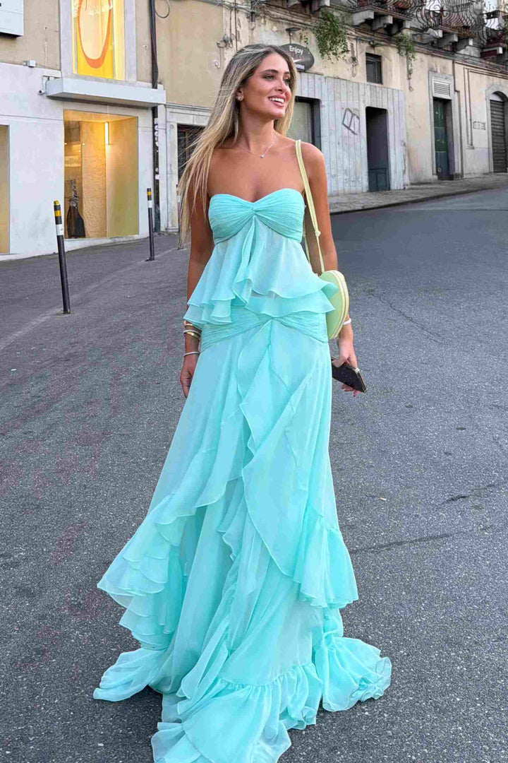 Strapless Sweetheart Chiffon Prom Dress with Cascading Ruffles
