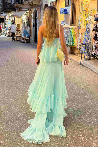 Strapless Sweetheart Chiffon Prom Dress with Cascading Ruffles