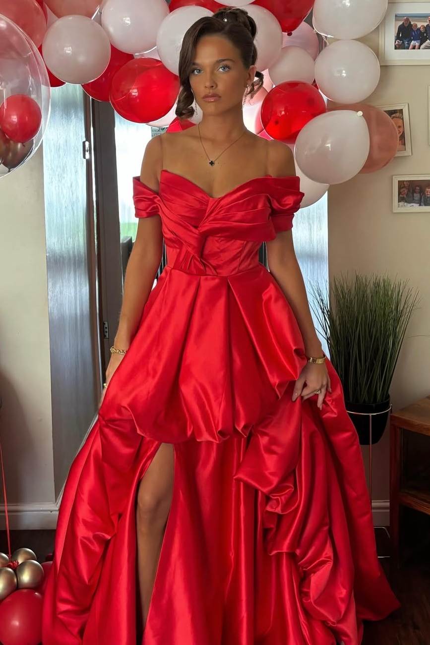 A-Line Empire-Waist Ruched Off-Shoulder Long Prom Dress