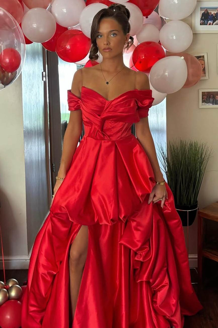 A-Line Empire-Waist Ruched Off-Shoulder Long Prom Dress