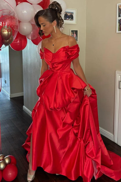 A-Line Empire-Waist Ruched Off-Shoulder Long Prom Dress