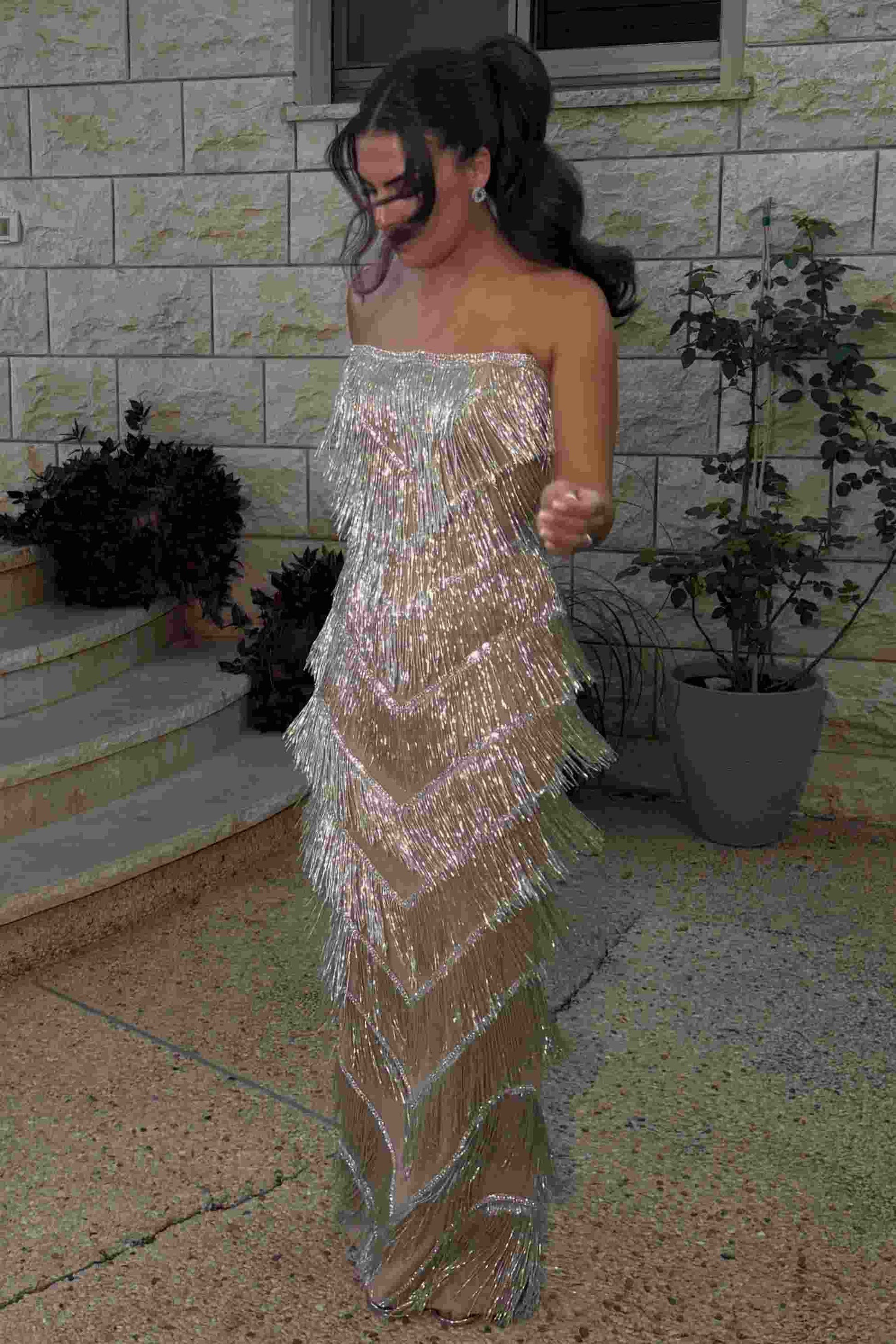 Women's Strapless Tassel Sleeveless Long Formal Prom Party Dress