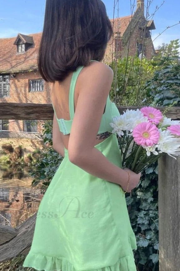 A-Line Straps Empire-Waist Sleeveless Short Homecoming Summer Dress Green