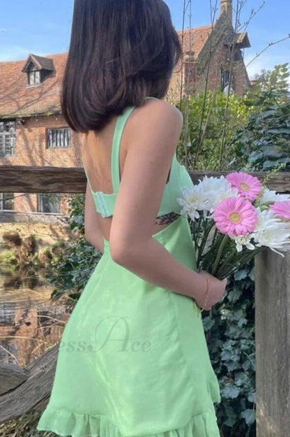 A-Line Straps Empire-Waist Sleeveless Short Homecoming Summer Dress Green