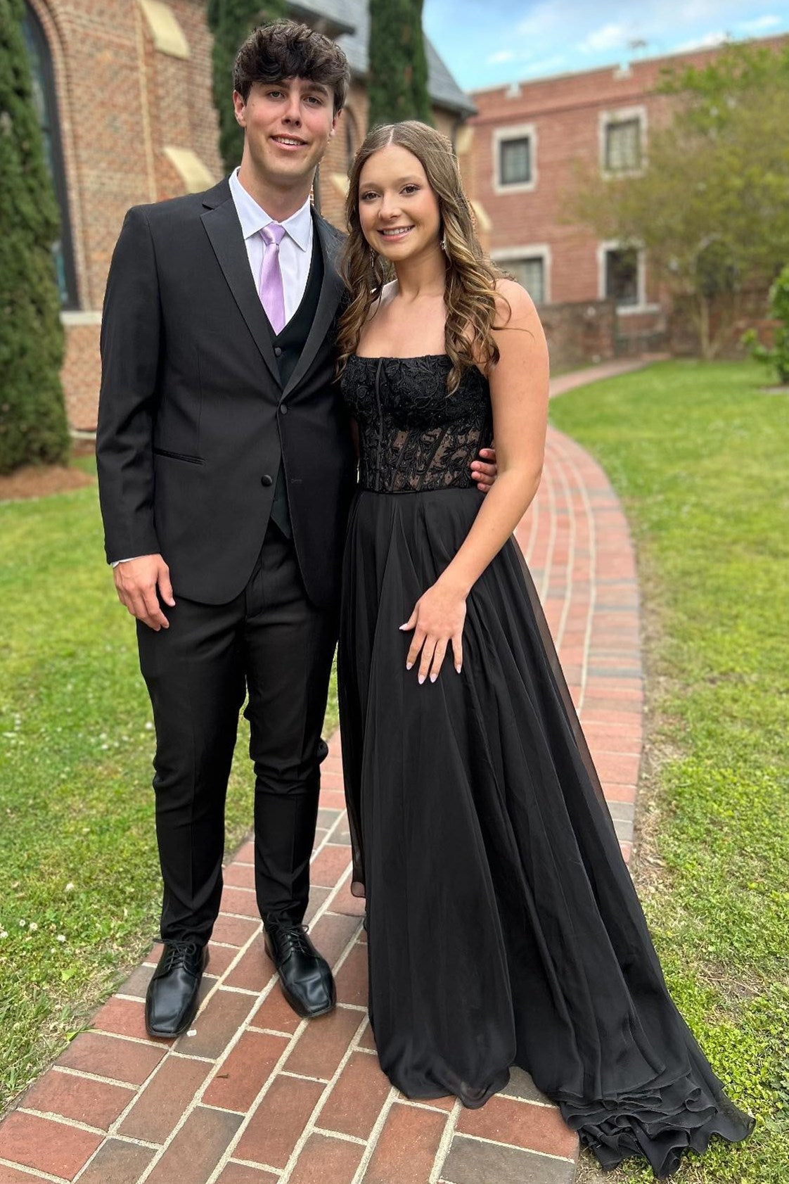 Chiffon Appliques Strapless A-Line Long Prom Dress