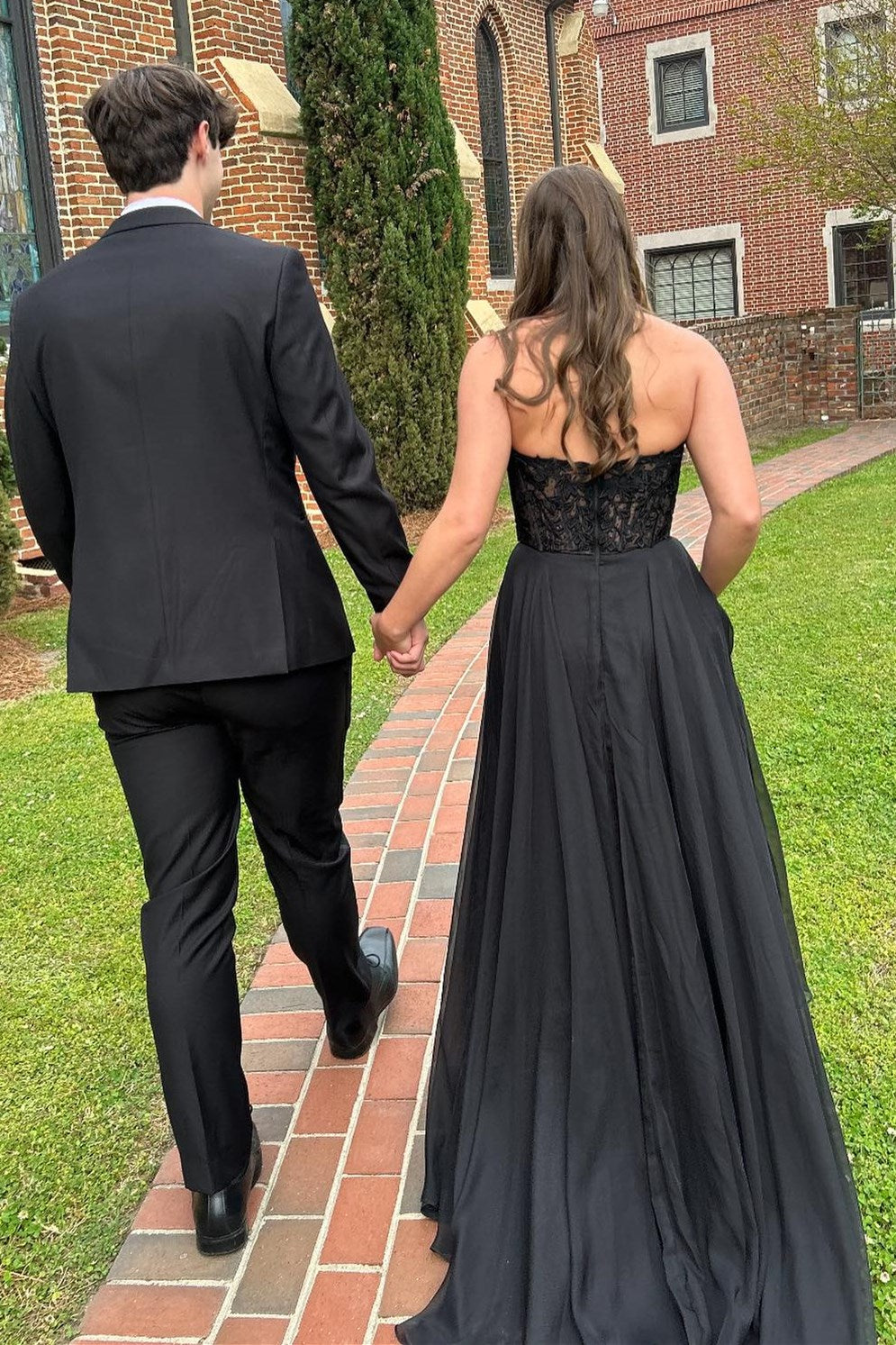 Chiffon Appliques Strapless A-Line Long Prom Dress