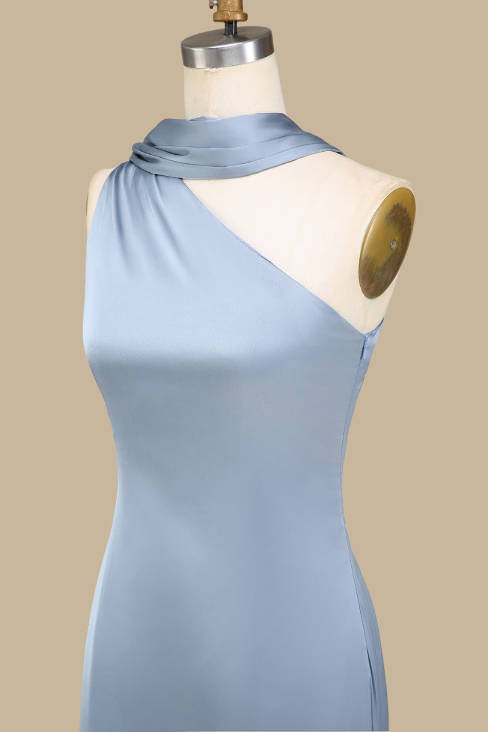 One-Shoulder Maxi Dress with Sash Side Slit Floor Length