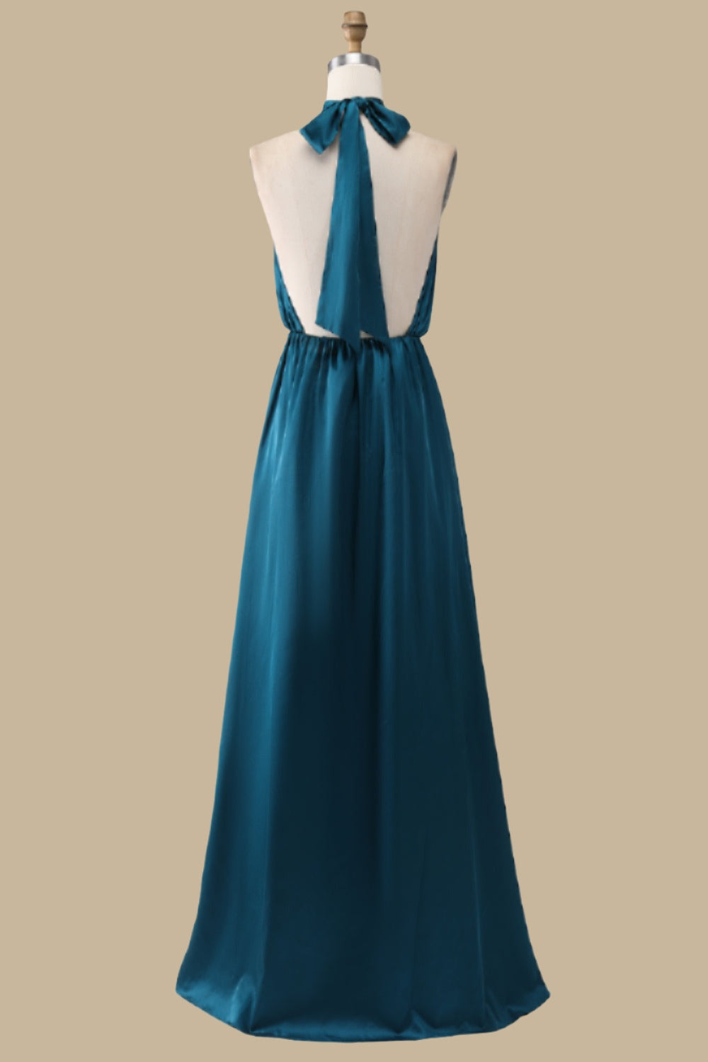 Turquoise Halter Blouson-Style Maxi Dress with Side Slit