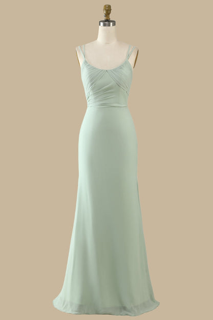 Elegant Scoop Neck Maxi Dress Chiffon Spaghetti Straps