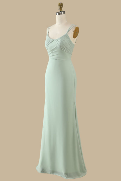 Elegant Scoop Neck Maxi Dress Chiffon Spaghetti Straps