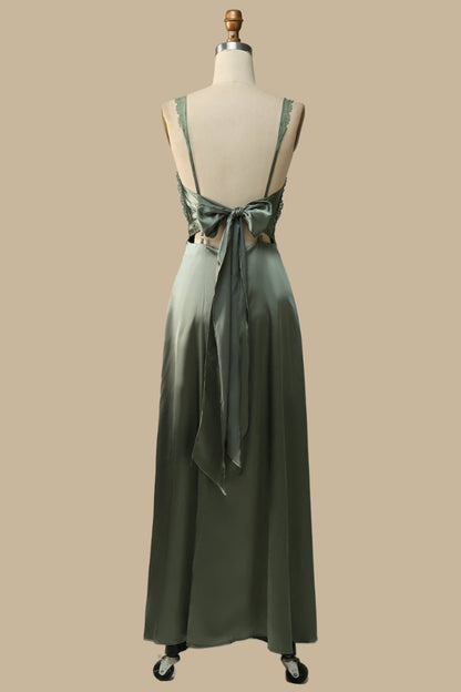Elegant V-Neck Lace Tie-Back Maxi Dress for Special Occasions