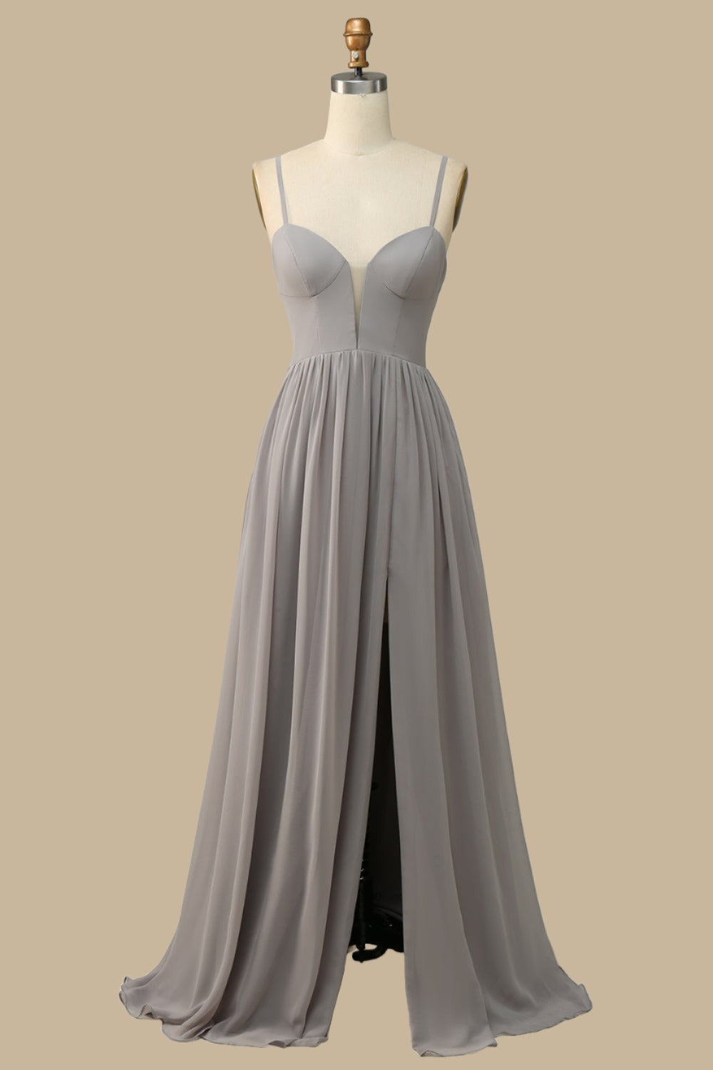 Elegant Gray Corset Cutout Back Chiffon Maxi Evening Dress