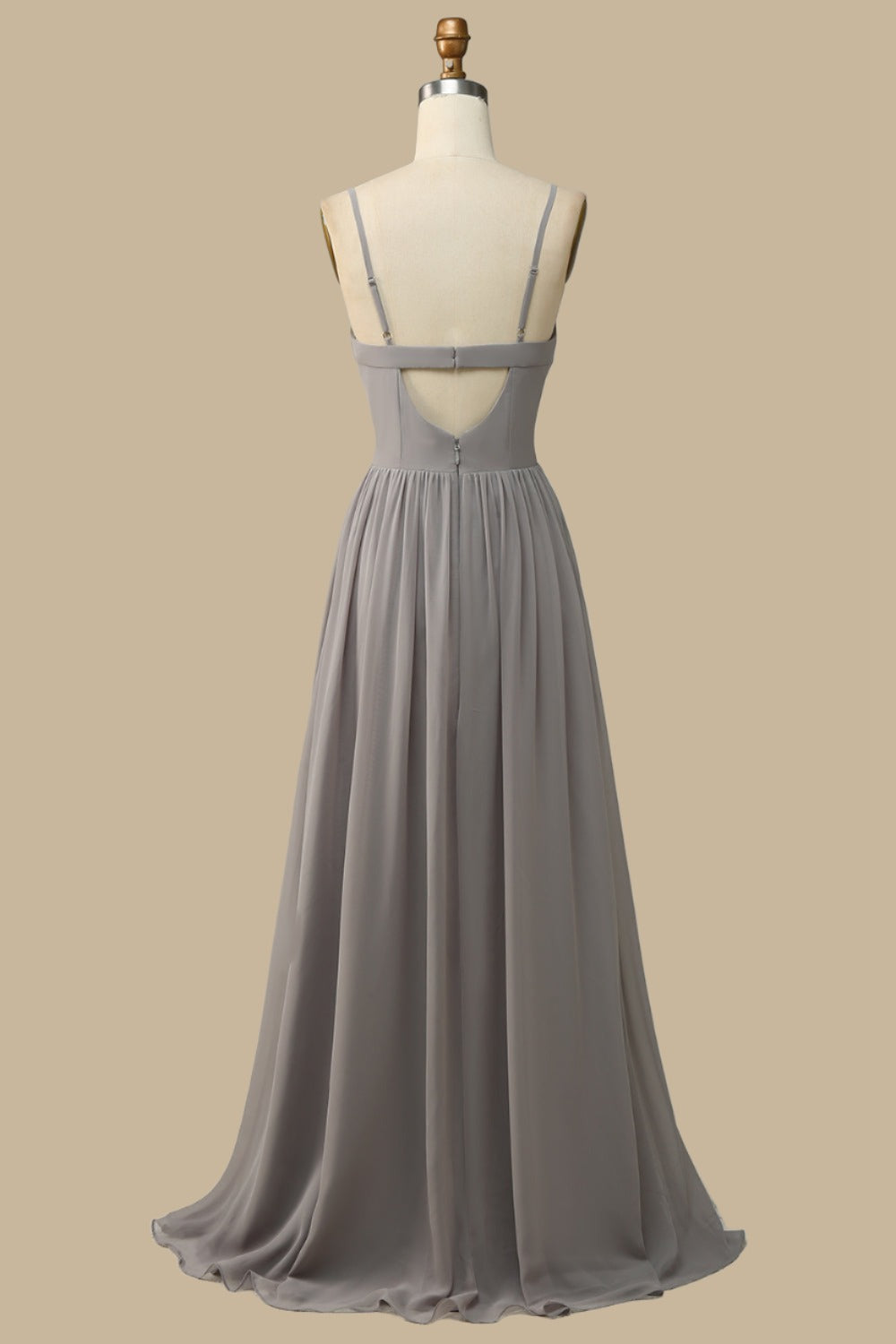 Elegant Gray Corset Cutout Back Chiffon Maxi Evening Dress