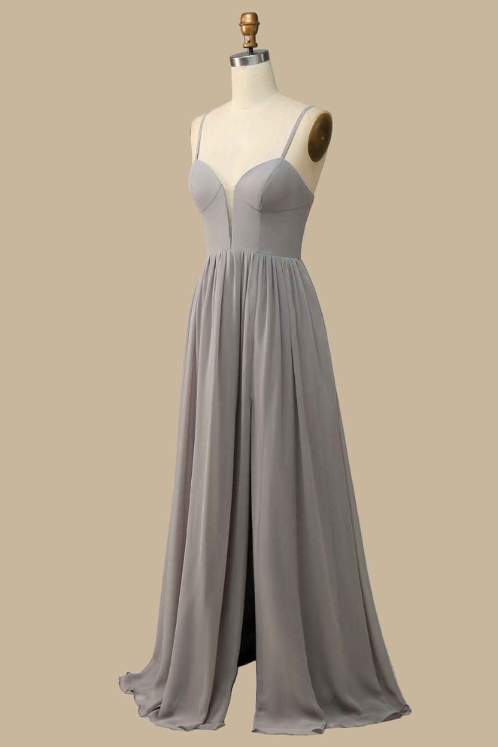 Elegant Gray Corset Cutout Back Chiffon Maxi Evening Dress
