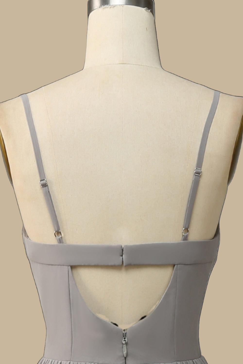 Elegant Gray Corset Cutout Back Chiffon Maxi Evening Dress