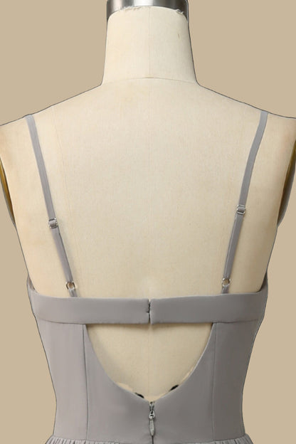 Elegant Gray Corset Cutout Back Chiffon Maxi Evening Dress
