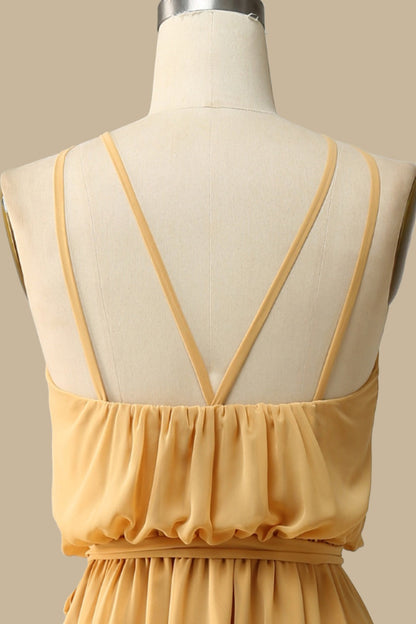 Blouson Style Halter Chiffon Maxi Dress Mustard Yellow