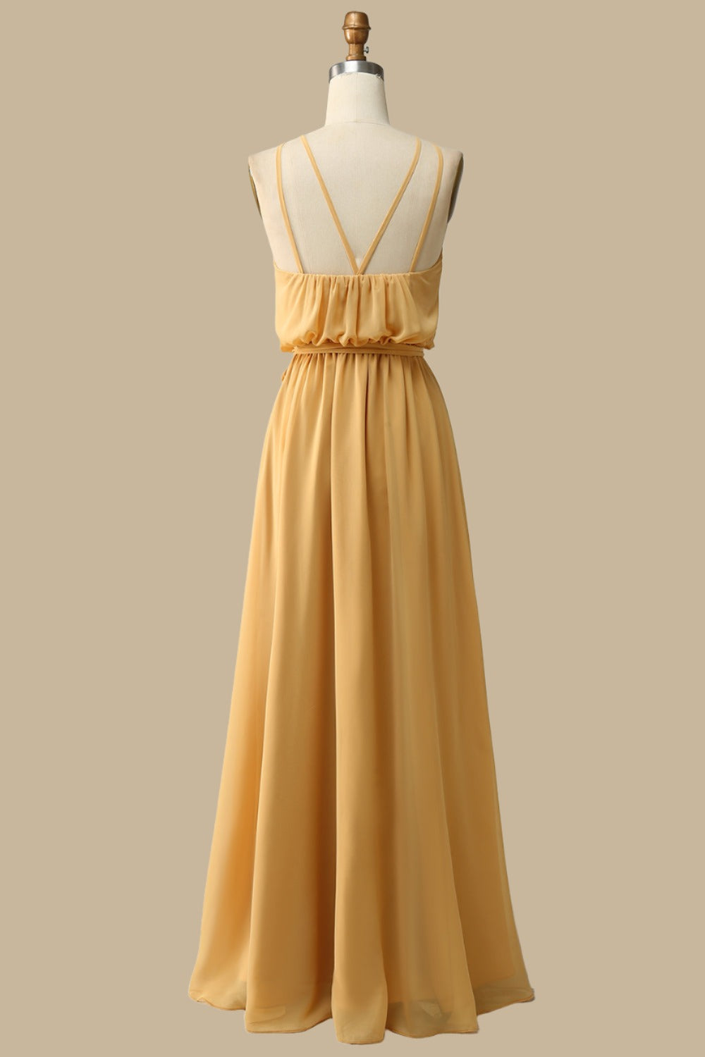 Blouson Style Halter Chiffon Maxi Dress Mustard Yellow