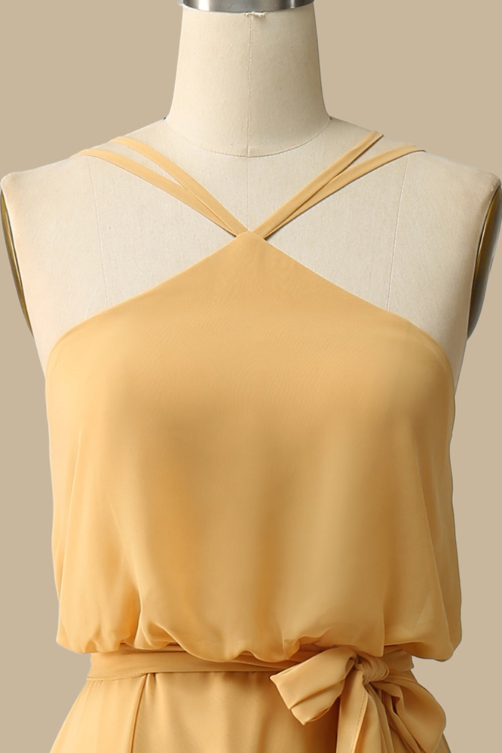 Blouson Style Halter Chiffon Maxi Dress Mustard Yellow