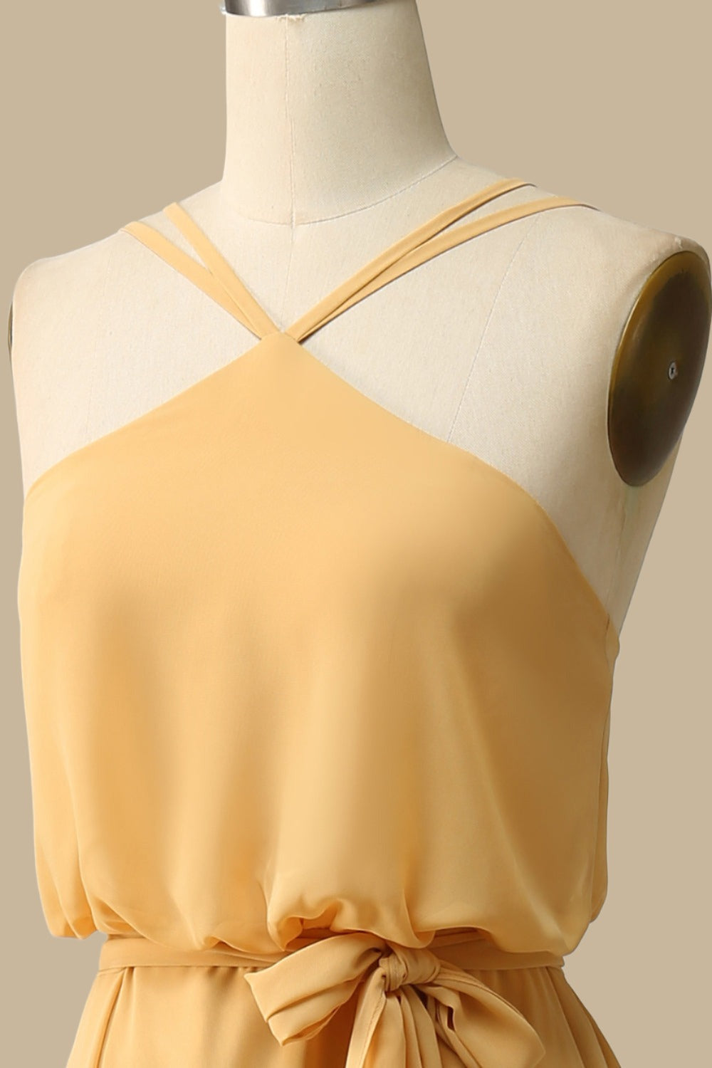 Blouson Style Halter Chiffon Maxi Dress Mustard Yellow